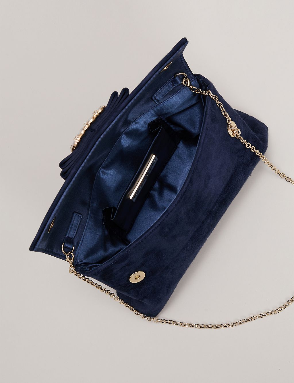 Suede Embellished Chain Strap Clutch Bag 5 of 8