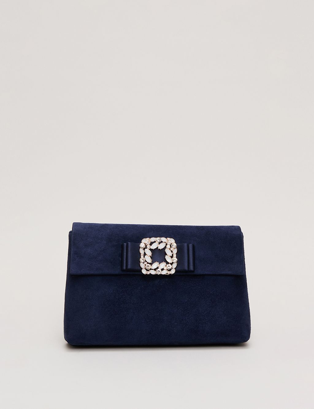 Suede Embellished Chain Strap Clutch Bag 1 of 8