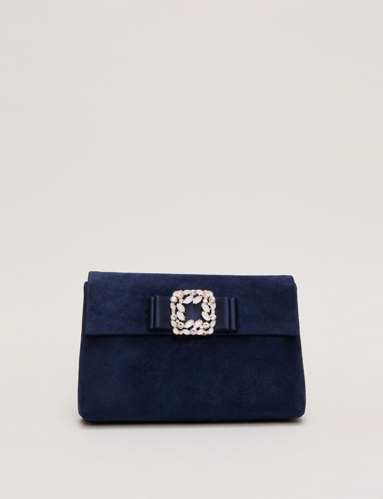 Suede Embellished Chain Strap Clutch Bag 2 of 8