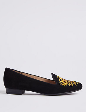 Suede Embroidered Albert Pump Shoes Image 2 of 6