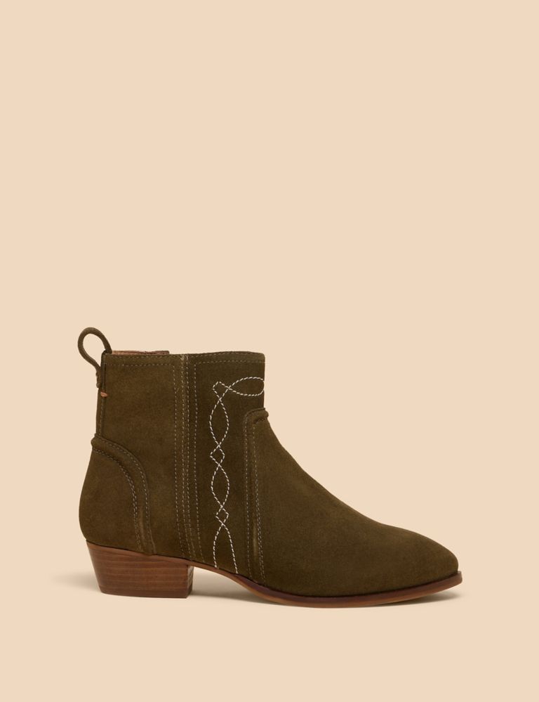 Suede Embroidered Ankle Boots 1 of 4