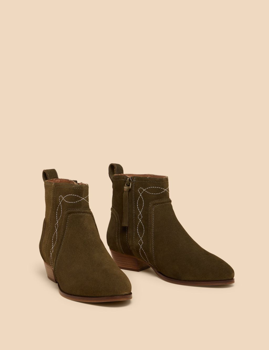 Suede Embroidered Ankle Boots 1 of 4