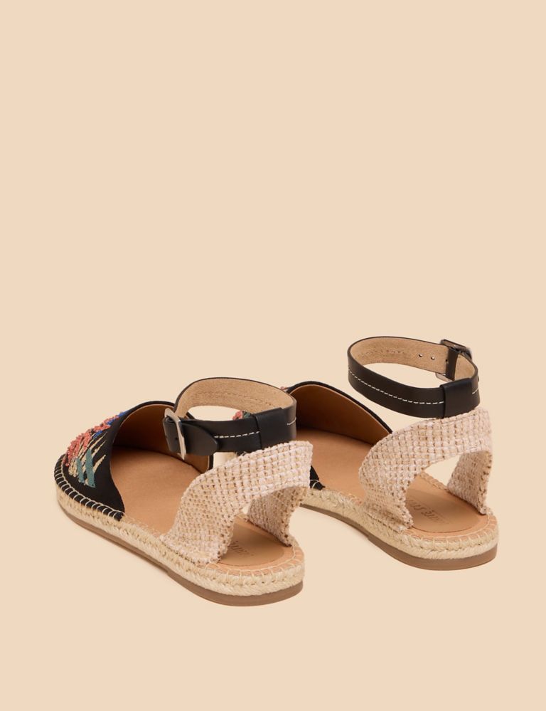 Suede Embroidered Ankle Strap Espadrilles 4 of 4