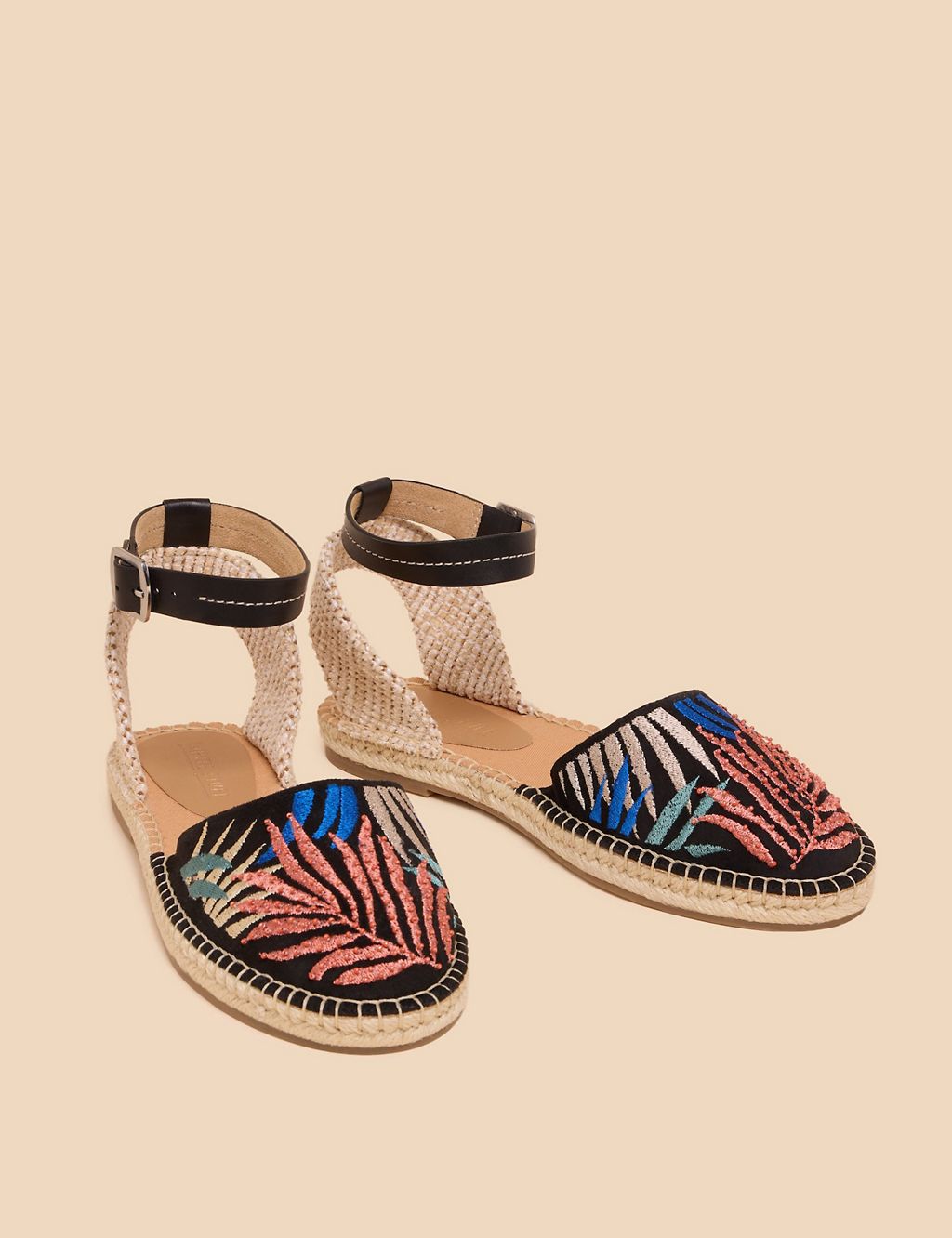 Suede Embroidered Ankle Strap Espadrilles 1 of 4