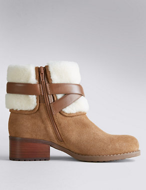 Suede Faux Fur Cuff Biker Boots with Insolia Flex® Image 2 of 4