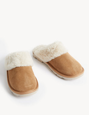 Suede Faux Fur Lined Mule Slippers Image 2 of 3