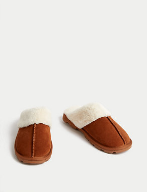 Suede Faux Fur Lined Mule Slippers Image 2 of 3