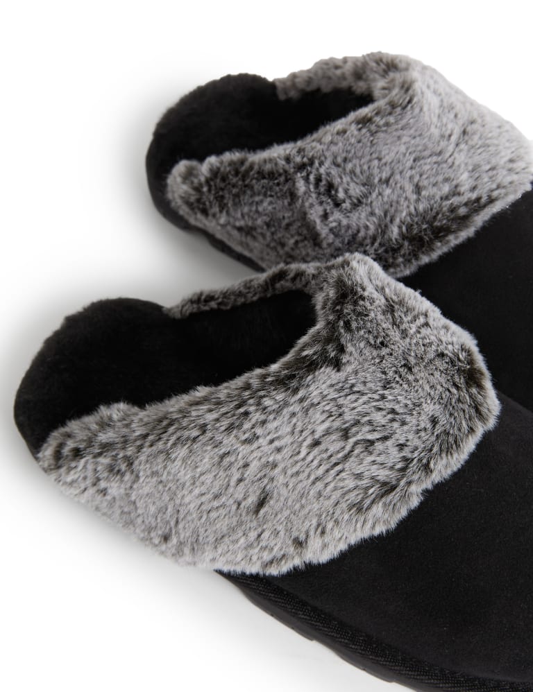 Suede Faux Fur Lined Mule Slippers 3 of 3