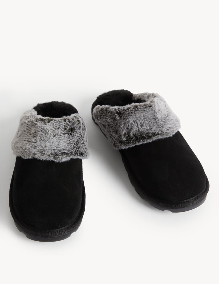 Suede Faux Fur Lined Mule Slippers 2 of 3