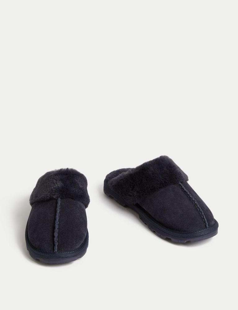 Suede Faux Fur Lined Mule Slippers 2 of 3