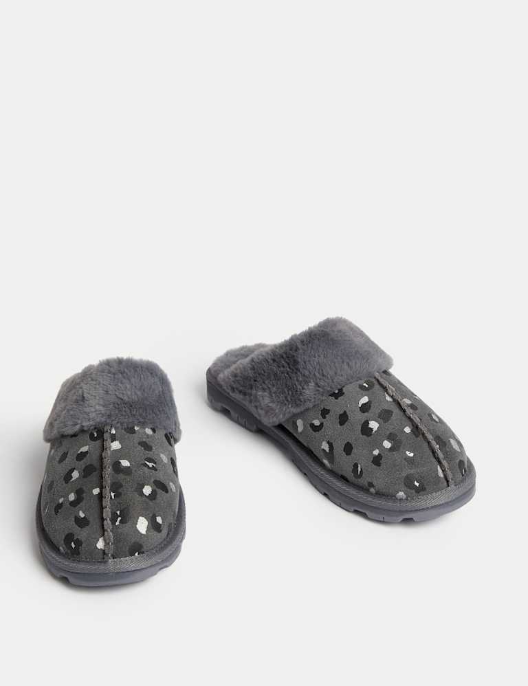 Suede Faux Fur Lined Mule Slippers 2 of 3