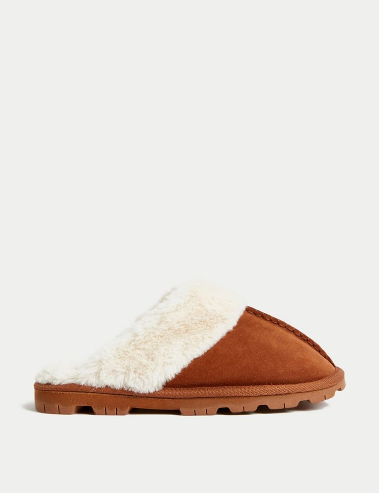Suede Faux Fur Lined Mule Slippers 1 of 3