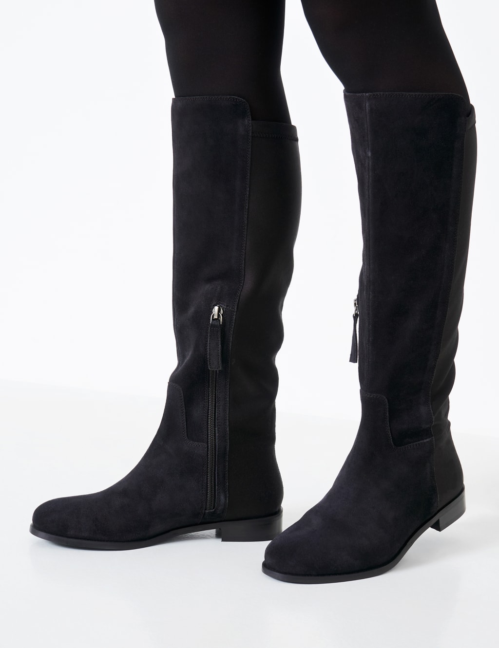 Flat suede knee boots on sale