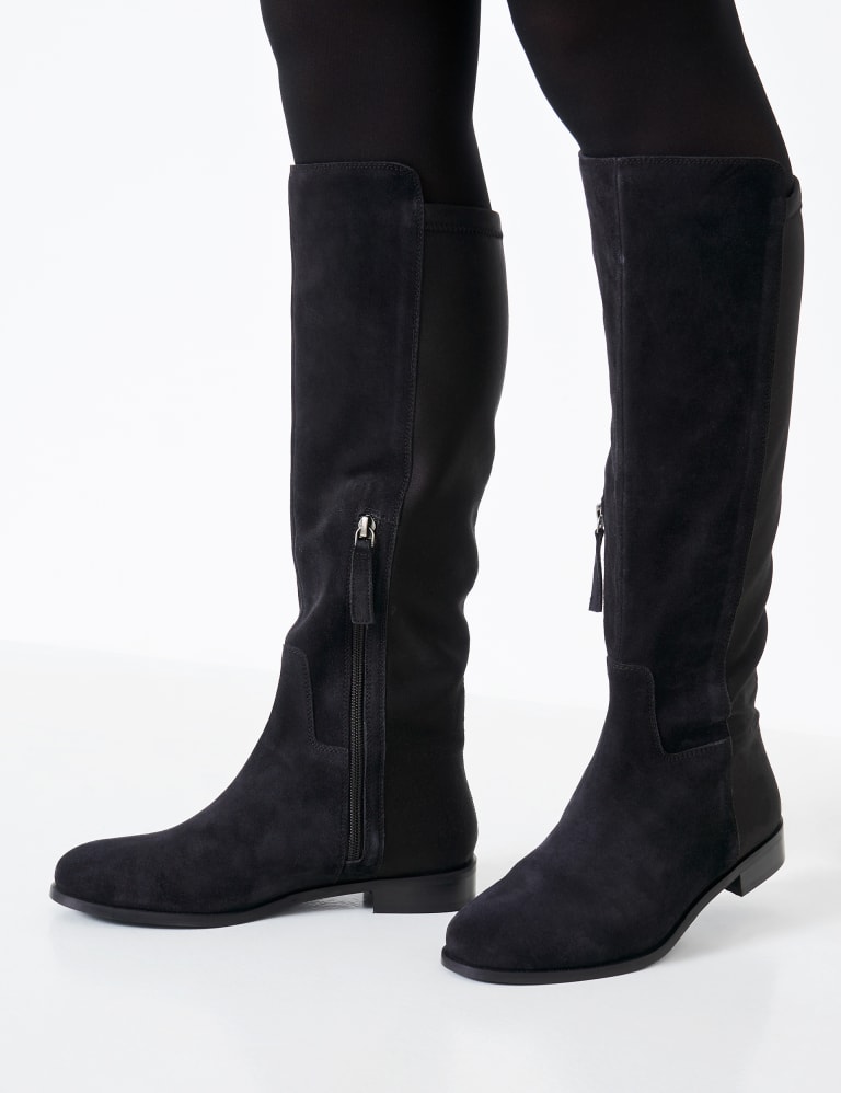 Tall black hot sale suede boots flat