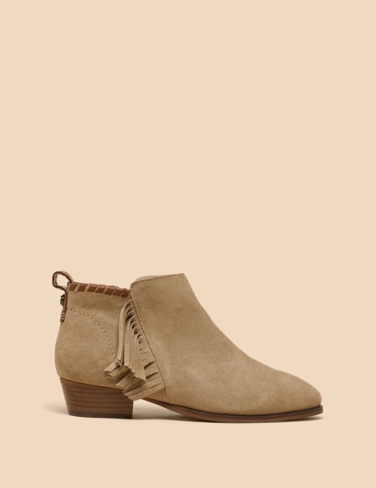 Suede Fringe Block Heel Ankle Boots 1 of 4