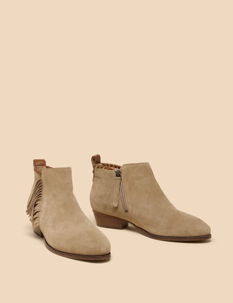 Suede Fringe Block Heel Ankle Boots 2 of 4