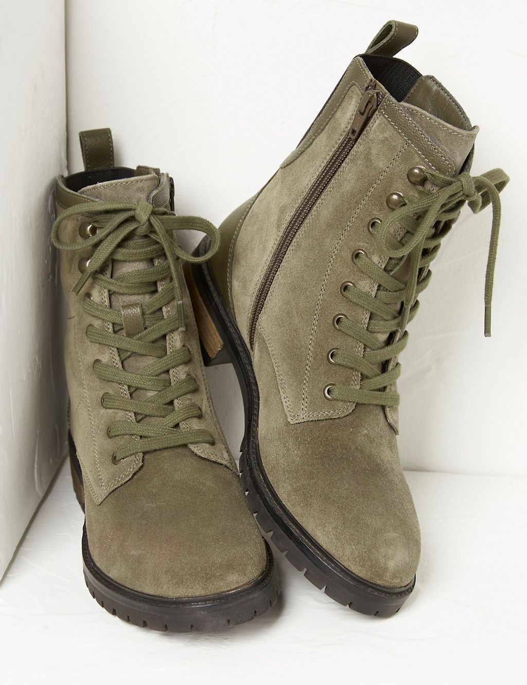 Suede Hiker Lace Up Block Heel Ankle Boots 1 of 5