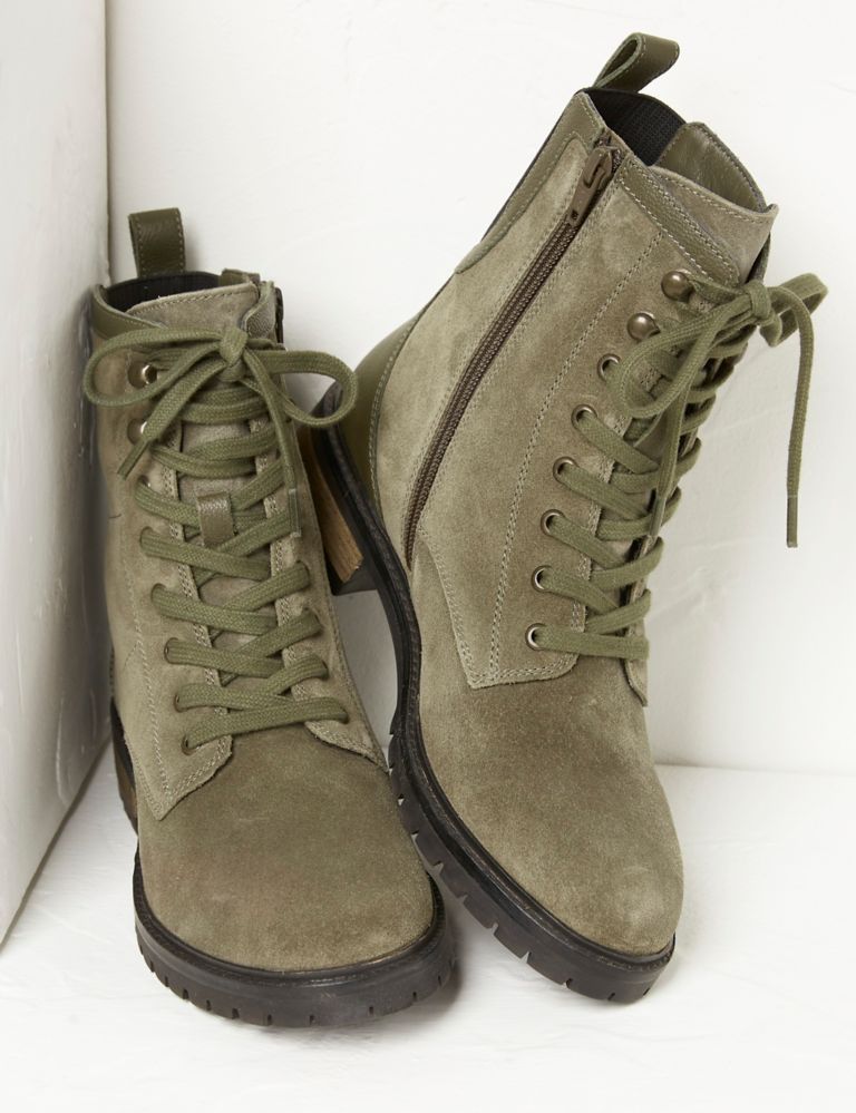 Suede Hiker Lace Up Block Heel Ankle Boots 2 of 5