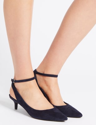 Suede Ankle Strap Kitten Heel Pumps