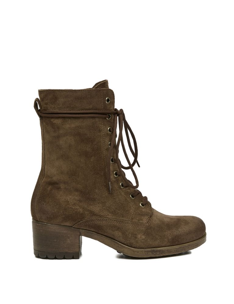 Suede Lace Up Block Heel Ankle Boots 3 of 5