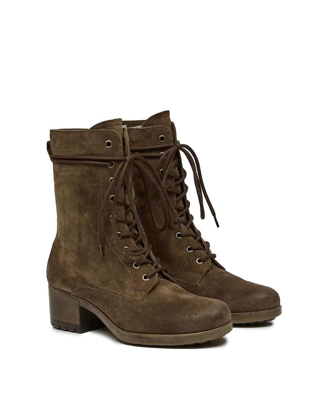 Suede Lace Up Block Heel Ankle Boots 1 of 5