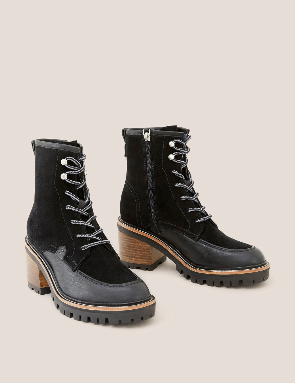 Suede lace up heel boots discount