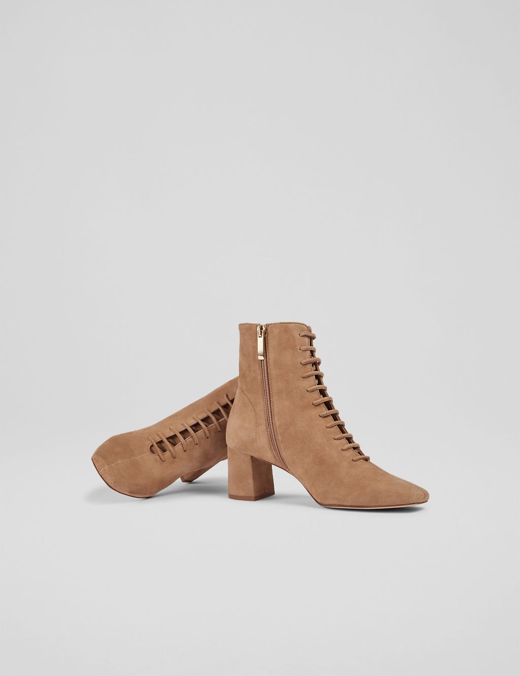 Suede Lace Up Block Heel Square Toe Ankle Boots 1 of 4