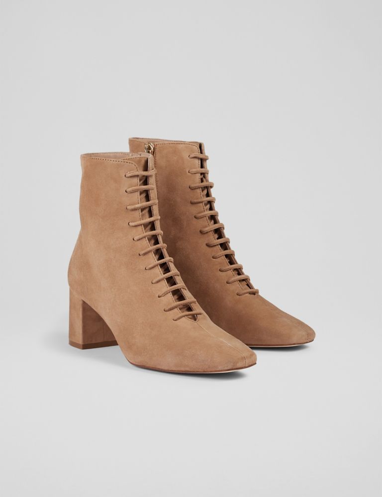 Suede Lace Up Block Heel Square Toe Ankle Boots 4 of 4