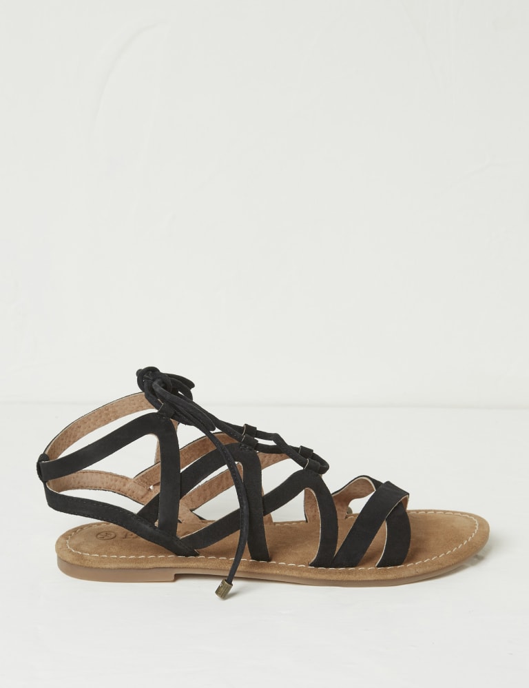 Suede Lace Up Flat Gladiator Sandals