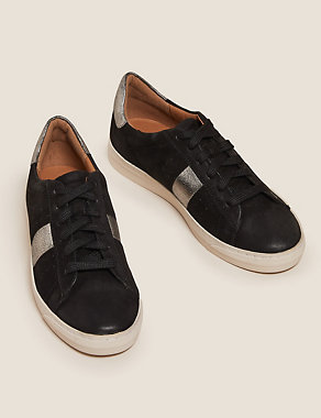 Suede Lace Up Side Stripe Trainers Image 2 of 6