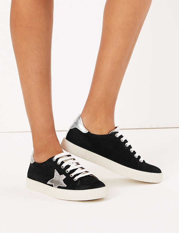Suede Lace Up Star Trainers Image 1 of 5