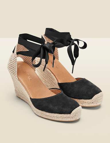 Suede Lace Up Wedge Espadrilles 1 of 2