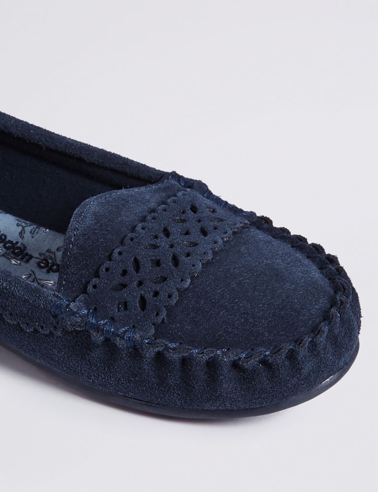 Suede Laser Detail Moccasin Slippers 6 of 6