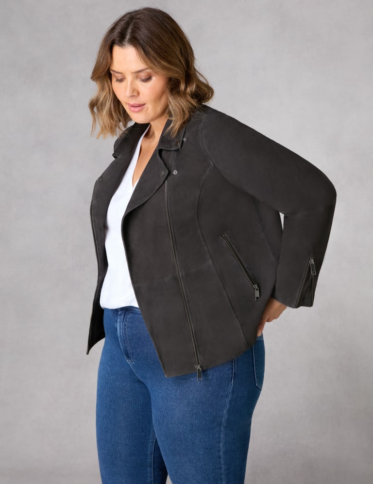 Suede Longline Biker Jacket Live Unlimited London M S