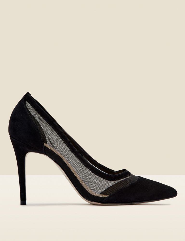 Suede Mesh Detail Stiletto Heel Court Shoes 1 of 4