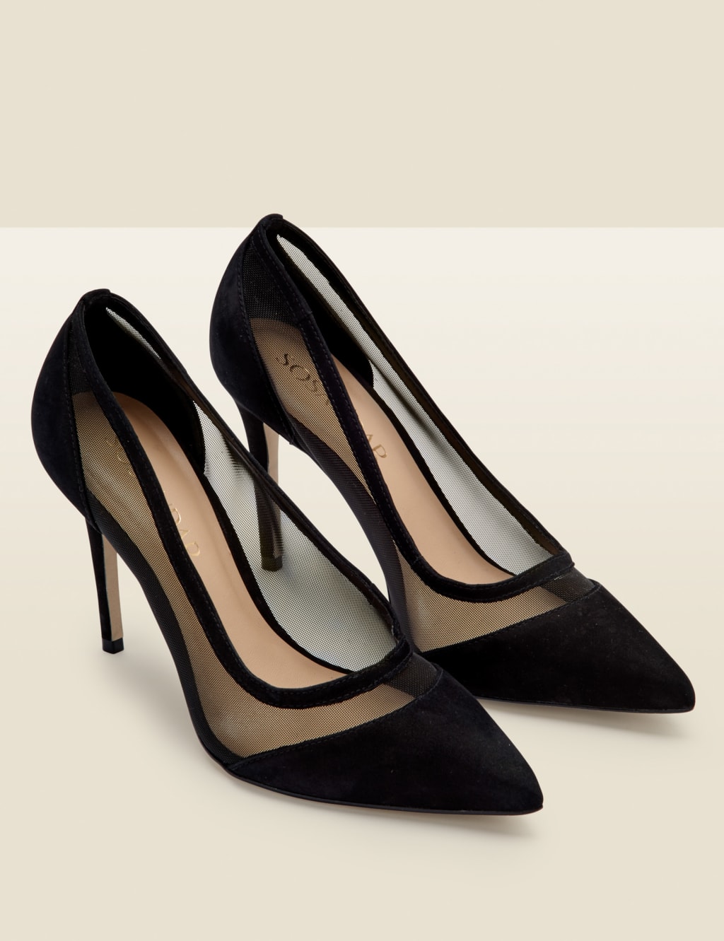 Suede Mesh Detail Stiletto Heel Court Shoes 1 of 4