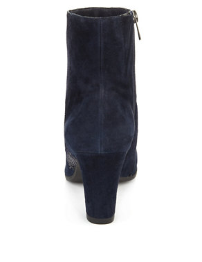 Suede Mid Heel Panelled Boots Image 2 of 5