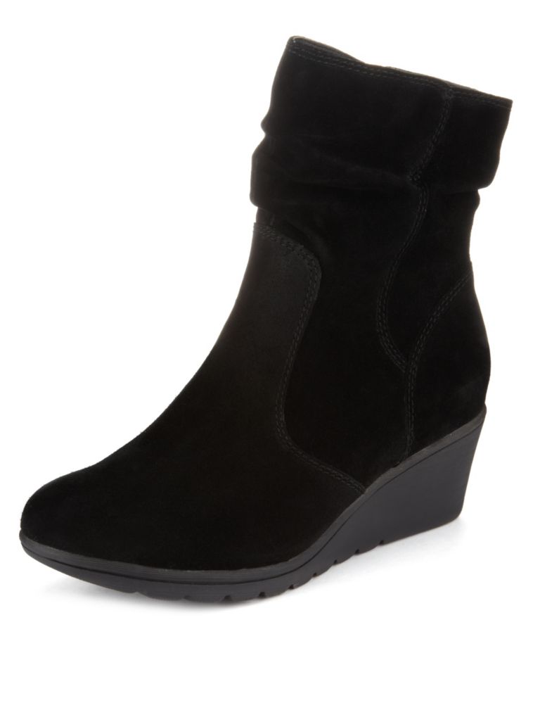 Suede Mid Wedge Boots with Stain Away™ 1 of 4