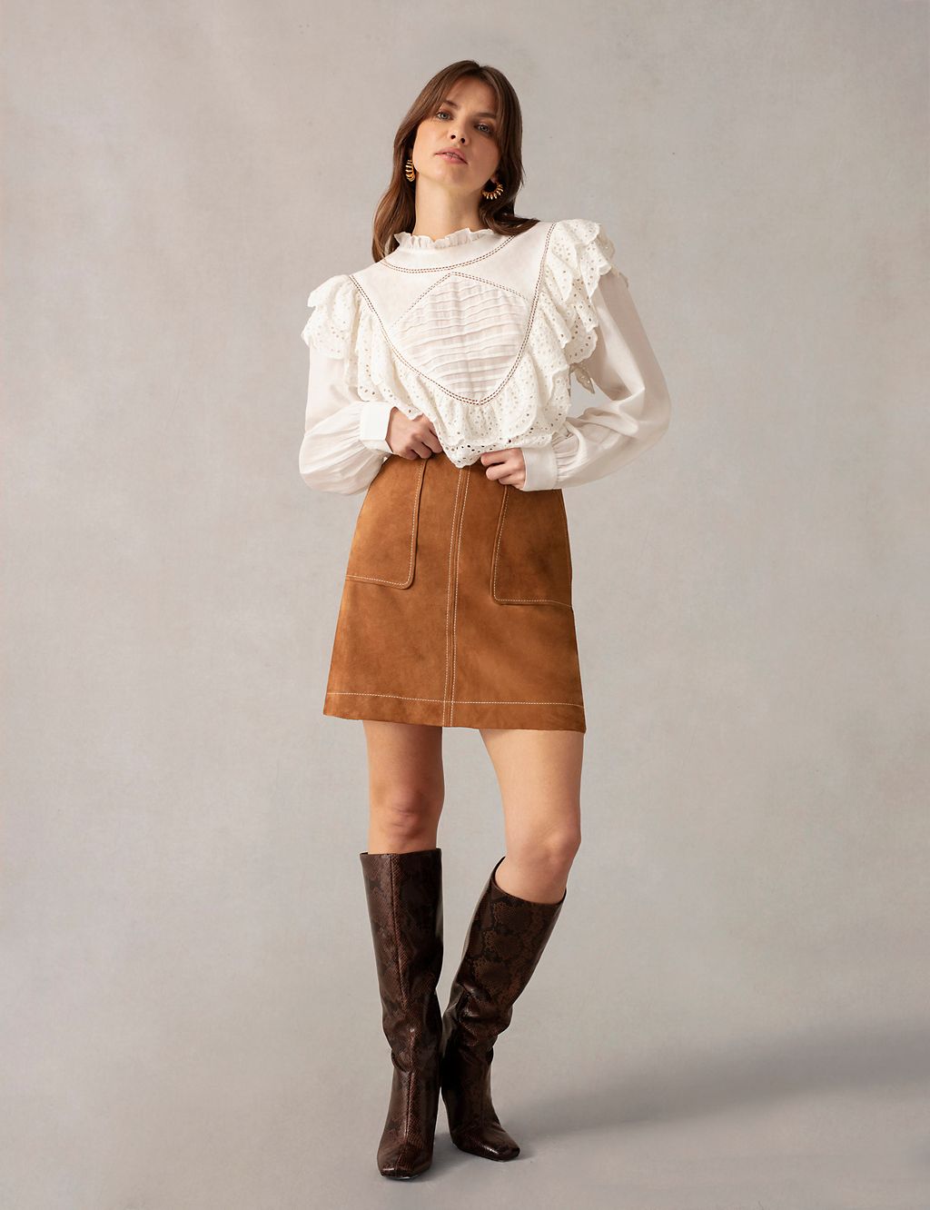 Suede Mini A-Line Skirt 2 of 4