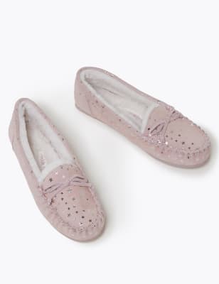 womens pink moccasin slippers