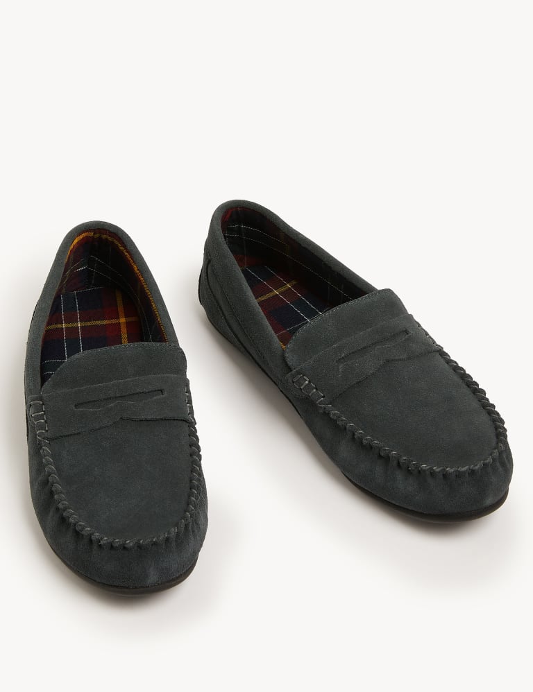 Mens leather slippers m&s cheap