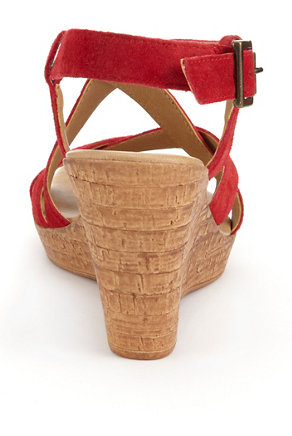 Suede Open Toe Strappy Wedge Sandals with Stain Away Image 2 of 3