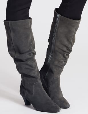 Black ruched knee high hot sale boots