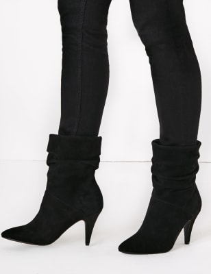 black ruched ankle boots