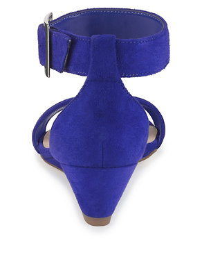 Suede Ruched Wedge Sandals Image 2 of 4
