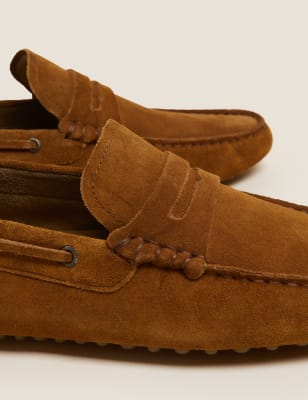brown suede slip ons