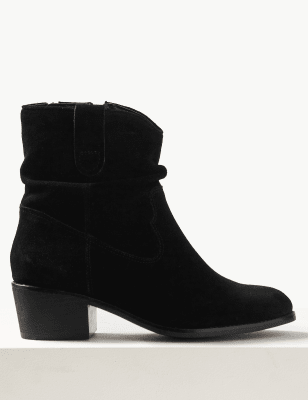 Suede Slouch Western Block Heel Ankle Boots M S Collection M S