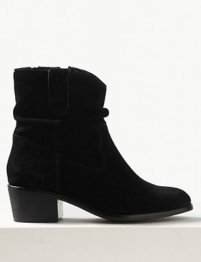 Suede Slouch Western Block Heel Ankle Boots Image 2 of 6