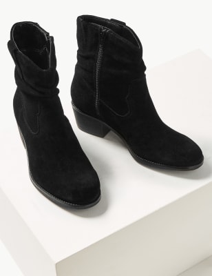 Suede Slouch Western Block Heel Ankle Boots M S Collection M S