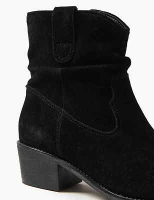 black suede slouch ankle boots